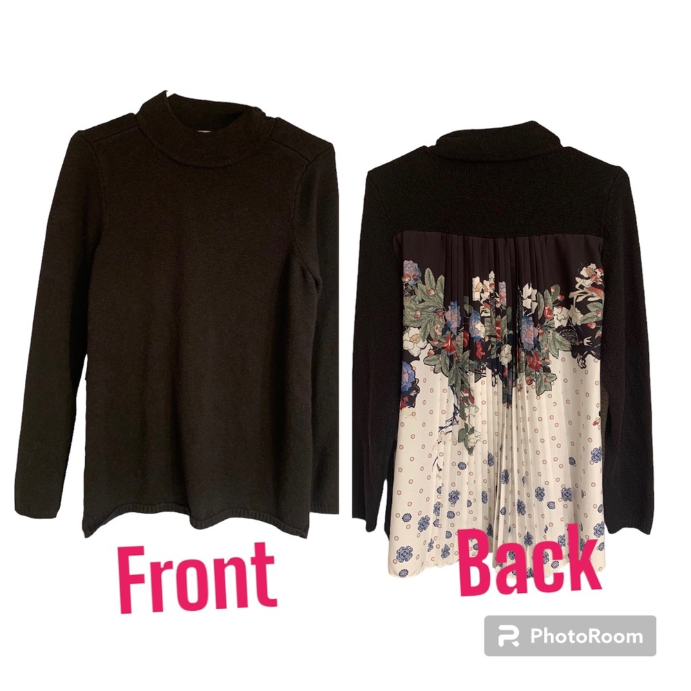 Chicos size 0 black sweater with fancy floral back SIZE SMALL